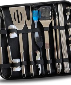 Stainless Steel 28pc Barbecue Tool Kit Grilling Accessories with Clamp Fork Brush Tongs Spatula for Easy Outdoor Cooking for Camping Picnic
