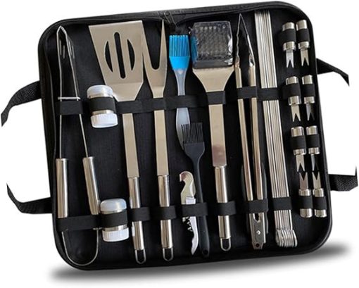 Stainless Steel 28pc Barbecue Tool Kit Grilling Accessories with Clamp Fork Brush Tongs Spatula for Easy Outdoor Cooking for Camping Picnic