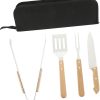 Outdoor BBQ Grill Tools Kit 4 Stainless Steel Utensils Wood Handle for Camping Picnic