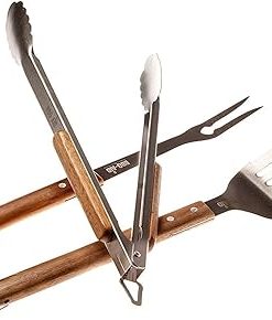 BBQ-AID Master Grill Set – 9 Piece Bundle – Featuring Grill Brush, Burger Press, Skewers, Replacement Heads, Spatula, Tongs, and Fork 2