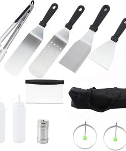 Griddle Accessory Kit 13set - Stainless Steel Flat Top Grill Scraper Set | Spatula, Spatula, Bottle, Tongs & Egg Rings for Professional Stainless Steel Flat Top Grill