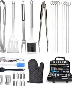 28pc Outdoor Barbecue Tool Set Stainless Steel Grilling Gear Clamp Fork Brush