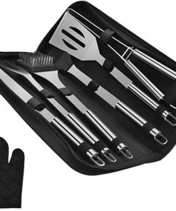 7Pcs Outdoor BBQ Grill Tool Set Portable Stainless Steel BBQ Spatulas Accessories for Camping Cooking Enthusiasts Includes Storage Bag for