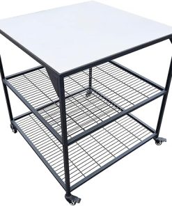 3-Tier Stainless Steel Mobile Pizza Oven Cart with Prep Station - Heavy-Duty Outdoor/Indoor Kitchen Cart Compatible with Ooni, Blackstone, Cuisinart Grills & Pizza Ovens (31.5" W x 31.5" D x 35.4" H)