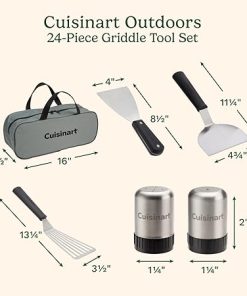 Cuisinart 24-Piece Griddle Tool Set with Storage Tote, Stainless Steel Flat Top Grill Accessories with Spatulas, Melting Dome, Smash Burger Press, Scraper & Tongs, Perfect for BBQ, Tailgates, Camping 2