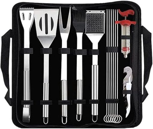 Grilling Accessories BBQ Grill Tools Set, 13PCS Stainless Steel Grilling Kit for Smoker, Camping, Kitchen, Barbecue Utensil Gifts for Men Women with Thermometer and Meat