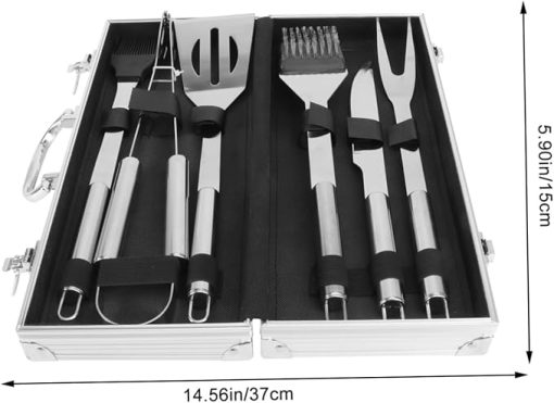 Outdoor BBQ Tools BBQ Utensils Set 6-Piece Stainless Steel Grill Cookware Compact Aluminum Case for Camping - Image 2