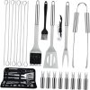 22pc Stainless Steel BBQ Tool Set Fork Scraper Brush Shovel Outdoor Grill Accessories Easy Storage for Home Camping