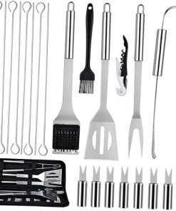 22pc Stainless Steel BBQ Tool Set Fork Scraper Brush Shovel Outdoor Grill Accessories Easy Storage for Home Camping