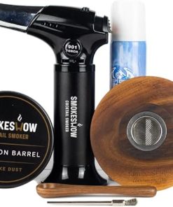 Smokeshow Walnut Wood Cocktail Smoker Kit with Torch & Butane. Six 4 oz. Wood Chips Flavors, Apple, Hickory, Cherry, Bourbon Soaked Oak, Maple & Mesquite. (6-Pack)