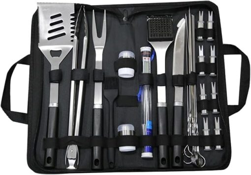 24pcs Outdoor Barbecue Tool Set, Camping and Picnic Stainless Steel Accessories, Windproof and Scald Protection Multi-Function