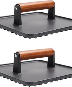 SafBbcue 10" Square Cast Iron Burger Press Smash Burger Griddle Weight Press for Blackstone, Pitboss, Camp Chef Flat Top Grills Accessories, Bacon Press for griddle for Grill Cooking Accessories, 2PCS