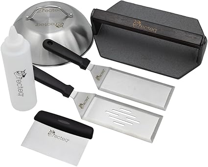 recteq SmokeStone 600 Griddle Accessory Kit | Griddle Scraper, Squeeze Bottle, Cast Iron Grill Press, Griddle Dome, and Two Stainless Steel Griddle Spatulas recteq SmokeStone 600 Griddle Accessory Kit | Griddle Scraper, Squeeze Bottle, Cast Iron Grill Press, Griddle Dome, and Two Stainless Steel Griddle Spatulas