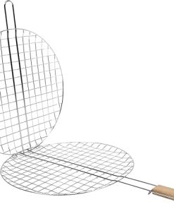 Stainless Steel Round Grill Basket Bbq Cooking Rack Outdoor Barbecue Tool Fish Meat Roasting Rack Portable