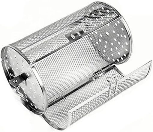 BBQ Stainless Steel Rotating Grill for Nuts Peanuts Chestnuts Rotary Grill Cage Air Fryer Rotating Grill Cage Accessories(C)