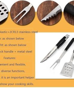 3 PCS Stainless Steel BBQ Grill Tool Set, Fork, Spatula, Tongs, Ideal Grilling Accessories, for Men, Dad, Silver 2