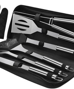 Outdoor Grill Set 7 Piece Stainless Steel BBQ Tool Set Grilling Utensils Food Clip for Camping
