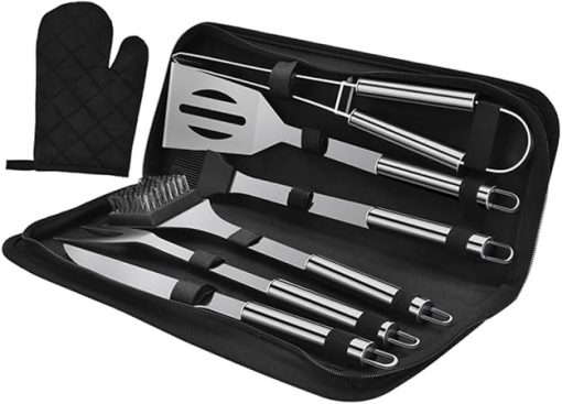 Outdoor Grill Set 7 Piece Stainless Steel BBQ Tool Set Grilling Utensils Food Clip for Camping