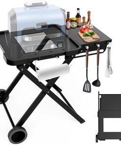 Grill Stand for Ninja Woodfire OG700/OG800/OG900 Series, Pro XL & OO101 Pizza Oven - Portable, Foldable Grill Table with Wheels & Side Shelf, Compatible with Blackstone 17" Griddle