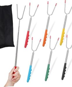 12pcs Telescoping Bbq Forks Stainless Steel Camp Forks for Grilling Vegetables Hot Marshmallows Ergonomic Handles for Portable Bbq Tools for Gatherings