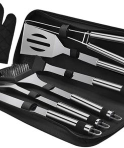 POPETPOP Grill Pans for Outdoor Grill 7-Piece Barbeque Tool Set Stainless Steel BBQ Tool Compact BBQ Kit