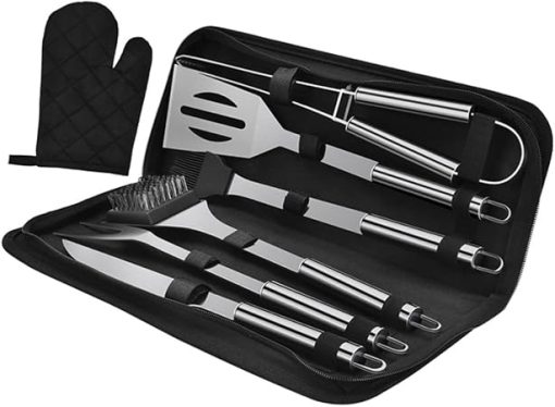 POPETPOP Grill Pans for Outdoor Grill 7-Piece Barbeque Tool Set Stainless Steel BBQ Tool Compact BBQ Kit