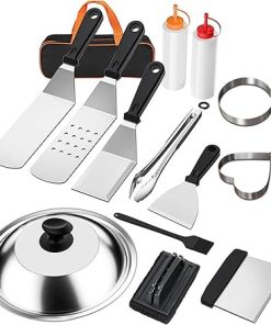 14Pcs Flat Top Griddles Cooking Accessory Set Stainless Steels Grills Cooking Tool with Spatulas Scrapers & Pots Lid