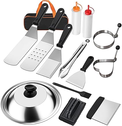 14Pcs Stainless Steels Grills Tool Flat Top Griddles Tool Barbecue Grills Accessories with Spatulas Scrapers Tongs 14Pcs Stainless Steels Grills Tool Flat Top Griddles Tool Barbecue Grills Accessories with Spatulas Scrapers Tongs