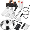 14Pcs Flat Top Griddles Cooking Accessory Set Stainless Steels Grills Cooking Tool With Spatulas Scrapers & Pots Lid