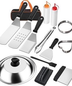 14Pcs Flat Top Griddles Cooking Accessory Set Stainless Steels Grills Cooking Tool With Spatulas Scrapers & Pots Lid