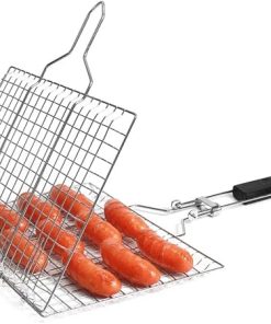 Grilling Net Bbq Grill Fish Basket Folding Portable Stainless Steel with Handle Portable Outdoor Campin