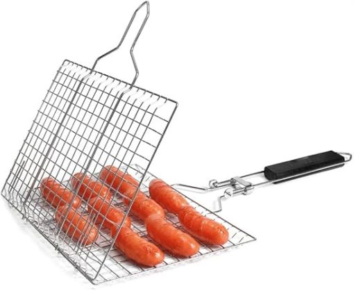 Grilling Net Bbq Grill Fish Basket Folding Portable Stainless Steel with Handle Portable Outdoor Campin