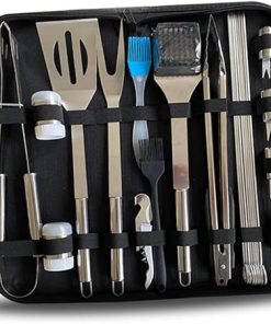 Complete Tool Set 28pcs Stainless Steel Tools Food Clamp Brush Fork Grill Accessories Storage Bag