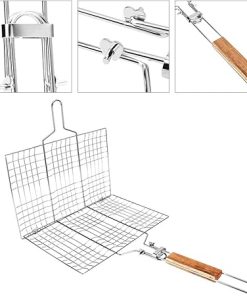 Grill Basket, Grilling Basket BBQ Wire Mesh Grill Net Fish Barbecue Grilled Fish Clamp/Holder Outdoor Camping Tool with Handle for Vegetables Shrimp 2