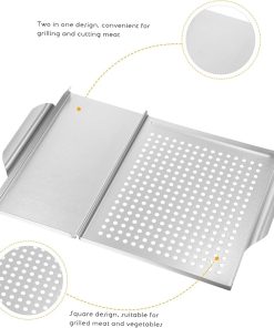 Cabilock 1 Set BBQ Griddle Plate Tongs Outdoor Grill Accessory Non-Stick Grilling Tray for Outdoor Cooking Vegetable Meat Cooking 2