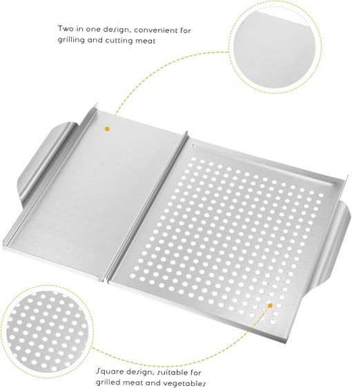 Cabilock 1 Set BBQ Griddle Plate Tongs Outdoor Grill Accessory Non-Stick Grilling Tray for Outdoor Cooking Vegetable Meat Cooking - Image 2