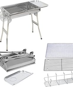 BBQ Grill Outdoor Charcoal grills Stainless Steel BBQ Grill Folding Charcoal Barbecue Stove Outdoor Portable Camping Hiking Picnic Tool Accessory BBQ Cooking Grid 2
