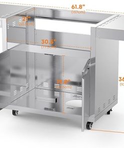 Stainless Steel Grill Cart for Hygrill 4-Burner Built-in Gas Grill, Outdoor Kitchen Island with Foldable Side Shelves and Storage Cabinet 2
