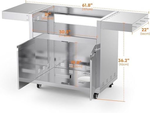 Stainless Steel Grill Cart for Hygrill 4-Burner Built-in Gas Grill, Outdoor Kitchen Island with Foldable Side Shelves and Storage Cabinet - Image 2