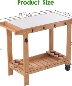 Movable Outdoor Grill Table Cart, 43″ x 33″ Pizza Oven Table with Wheels, Stainless Steel Top BBQ CartPrep Table for Outside 2
