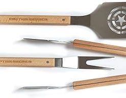 Marvel’s Captain America 3-Piece Outdoor BBQ Grill Utensil Set - Includes Stainless Steel Spatula, Fork & Tongs With 17" Sturdy Wooden Handles - Perfect Barbecue Accessory - Portable Grilling Tools