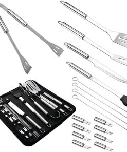 18 PCS Barbecue Tool Set with Nylon Carrying Bag, Portable Stainless Steel Grilling Tool Kit, BBQ Utensil Tool Kit for Outdoor Cooking, Camping, Grilling