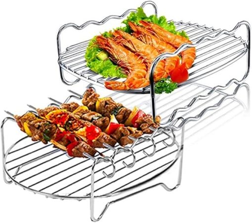Double-Layers Cooking Rack Stainless Steel Barbecue Tray Accessory BBQ Kitchen Tools (Color : As Shown, Size : One Size) (As Shown One Size) - Image 2