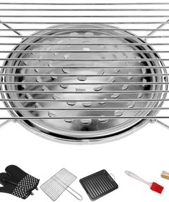 Simple Gas Stoves Barbecue Grill for Home, Metal Stainless Steel Portable Compact Cooktop Cooking BBQ Grill, Cassette Stove Roasting Basket,Accessory Set