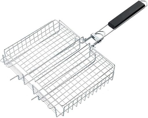 Folding grilled net, portable barbecue basket, outdoor barbecue tool, grilled fish and roast chicken stainless steel grilled