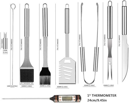 Multifunctional BBQ Tool Set, Heavy Duty Grilling Tools Gift Set, Stainless Steel BBQ Accessories Grill Tool Set with Thermometer and Meat Syringe, for Gourmets - Image 2