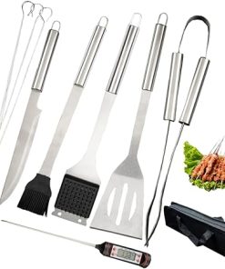 Grill Accessories - BBQ Tool Set 11pc Grill Accessories with Spatula, Fork,Silicone Brush,Brush,Thermometer - Grilling Gifts for Men - Gift Ideas BBQ, Stainless Steel Grill Tools