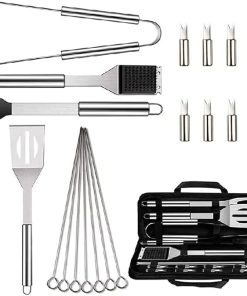 BBQ 20PCS Grill Accessories Tool Set,Flat Top Griddle Accessories Kit, Stainless Steel BBQ Kit with Oxford Cloth Box for Camping/Kitchen, BBQ Utensils