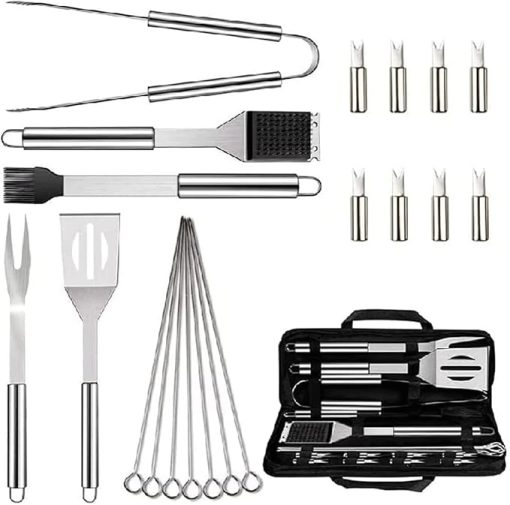 BBQ 20PCS Grill Accessories Tool Set,Flat Top Griddle Accessories Kit, Stainless Steel BBQ Kit with Oxford Cloth Box for Camping/Kitchen, BBQ Utensils