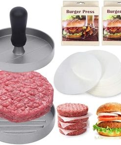 Non-Stick Burger Press with 80 Patty Papers, Hamburger Press Patty Maker with Comfortable Plastic Handle, Best Aluminum Presser BBQ Gift Idea